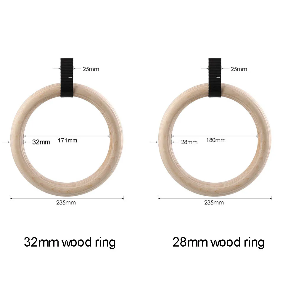 Wooden Gymnastic Rings with Straps 32cm28cm Workout Exercise Gym Home Fitness Ring Pull Up Strength Training Body Building (9)