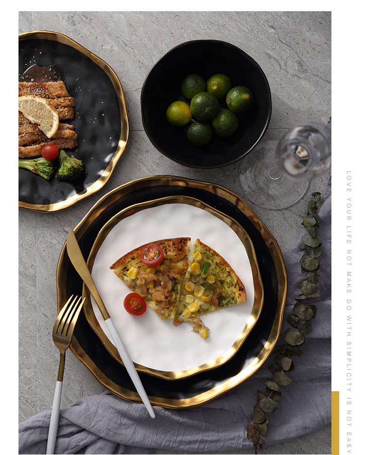 Из европейской керамики Пномпень Западная стейк белый пластины дома блюдо Творческий Круглый черный посуда поднос для завтрака Модные подарки