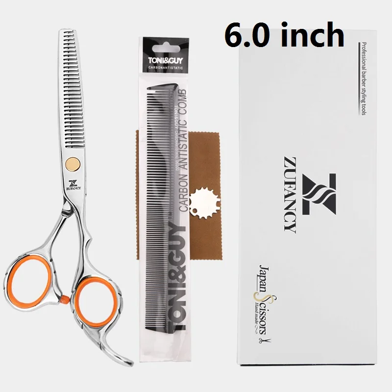 Профессиональные высококачественные ножницы для волос 440C 5,5 и 6 дюймов для стрижки парикмахерских ножниц ножницы для салона, парикмахерской с расчески+ коробка ZF-27Y - Цвет: 6 inch thinning
