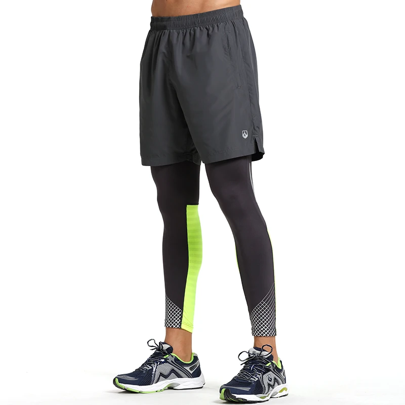 Новейшие мужские Компрессионные спортивные штаны, трико для бега, сухая посадка, базовый слой, для фитнеса, спортзала, 2 в 1, одежда для бодибилдинга, обтягивающие леггинсы - Цвет: Цвет: желтый