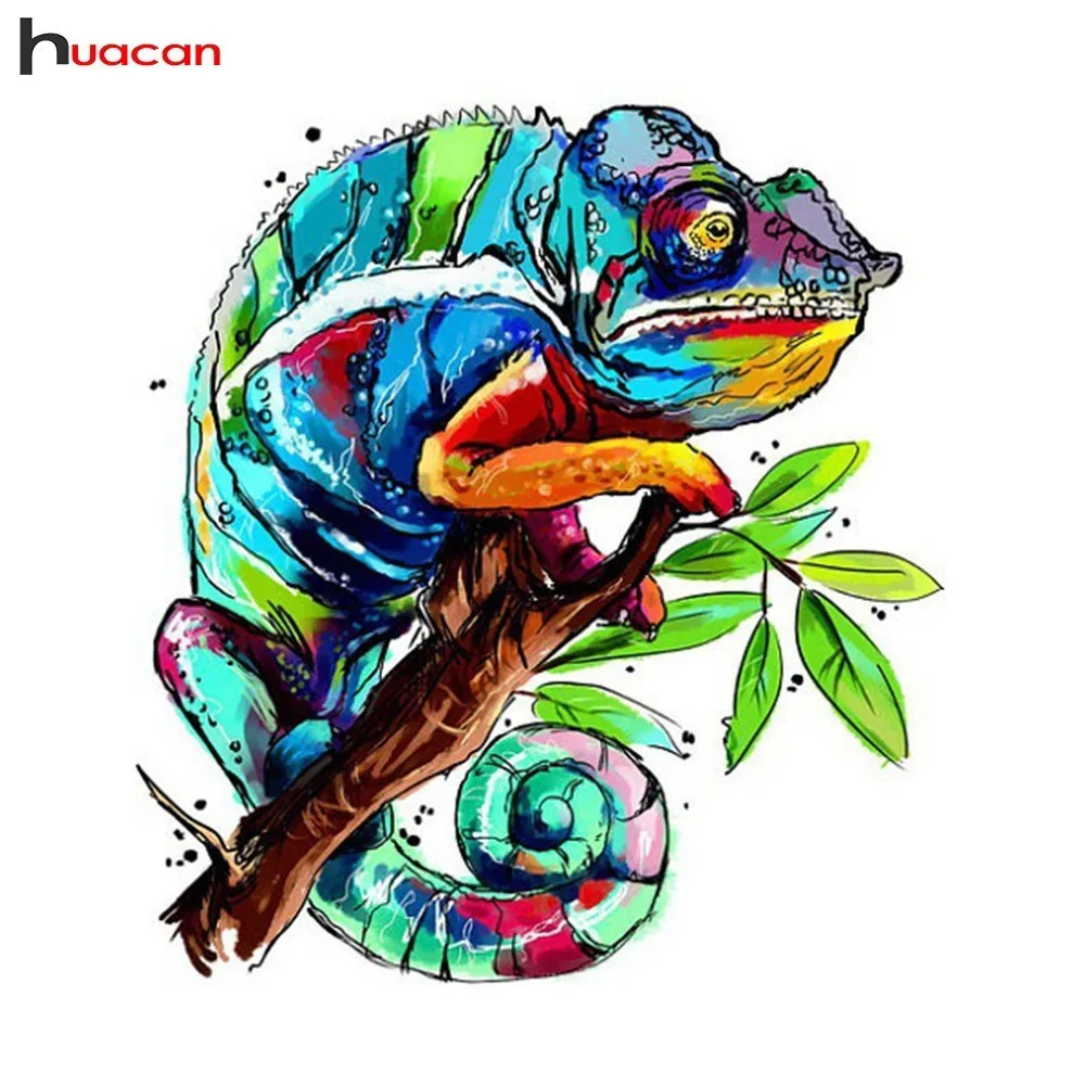 

HUACAN Diamond Mosaic Animals Full Drill Resin Pictures Of Rhinestones Decor Home Cartoon 5D DIY Diamond Painting Chameleon