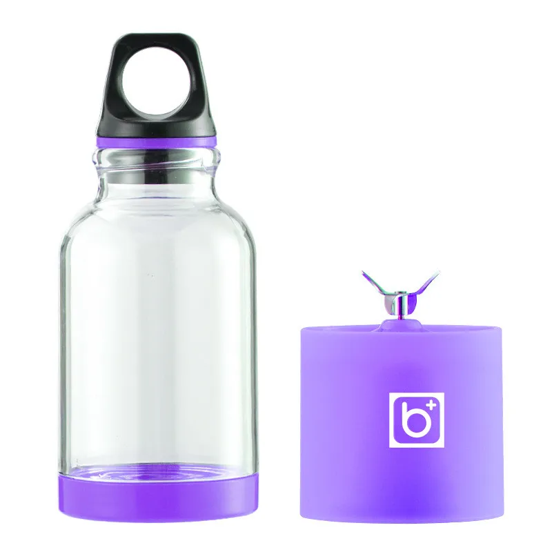 Портативный Блендер с 4 лезвиями, Электрический блендер, заряжаемый от USB, 500 мл, соковыжималка для фруктов, смузи, чашка, бутылка и крышка - Цвет: purple 4 blades