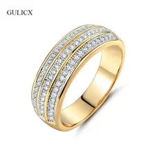 GULICX Shining Three Rows Crystal CZ Zirconia Rings for Women Gold color Finger Band Rings For