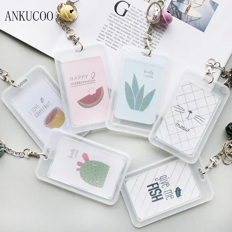 

New Cute Fruits Cat Cactus Bank Bells Credit Card Holder Women Card Cover Bus Id Card Case Holders Identity Badge With Keychain