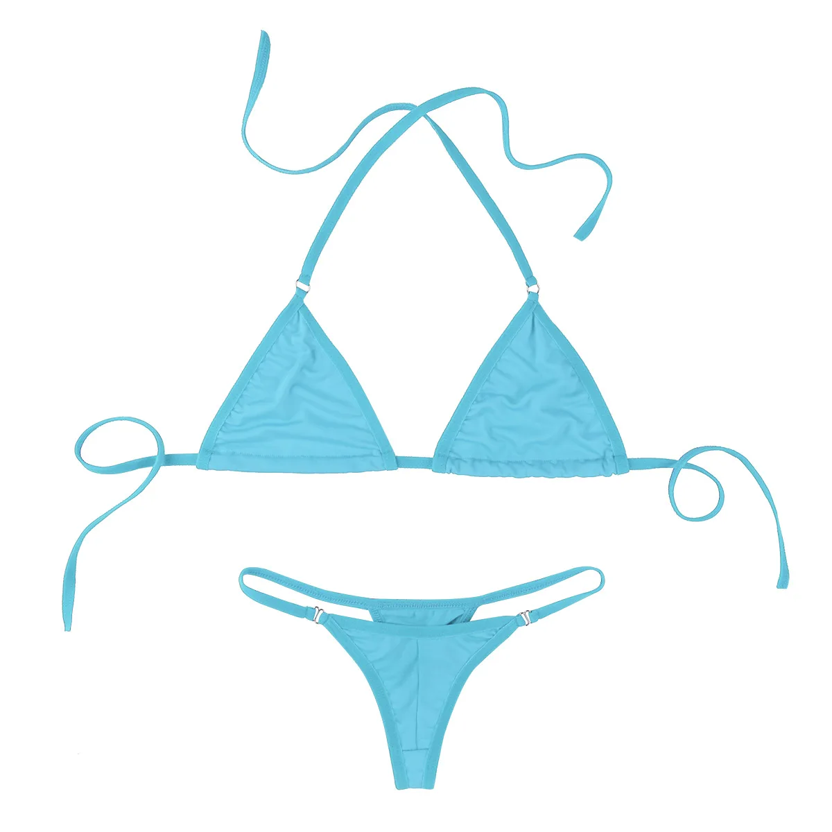 TiaoBug Women Sexy Lingerie Set Halter Mini Micro Bikini Bra Tops with G Strings Thong Briefs Tanga Underwear Swimsuit Beachwear