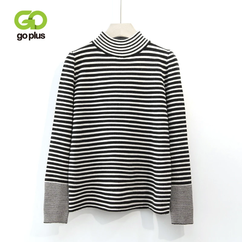 

Autumn Winter Stripe Bottoming Knitted Sweater Women Half-high Collar Long-sleeved Thick Pullover Sweater Women Clothes C8112