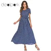 Vintage Polka Dot Kleid Frauen Maxi Lange Kleid Elegante Dame Sommer Kleid 2019 Kurzarm Hohe Taille A-linie Kleid Plus größe 5XL