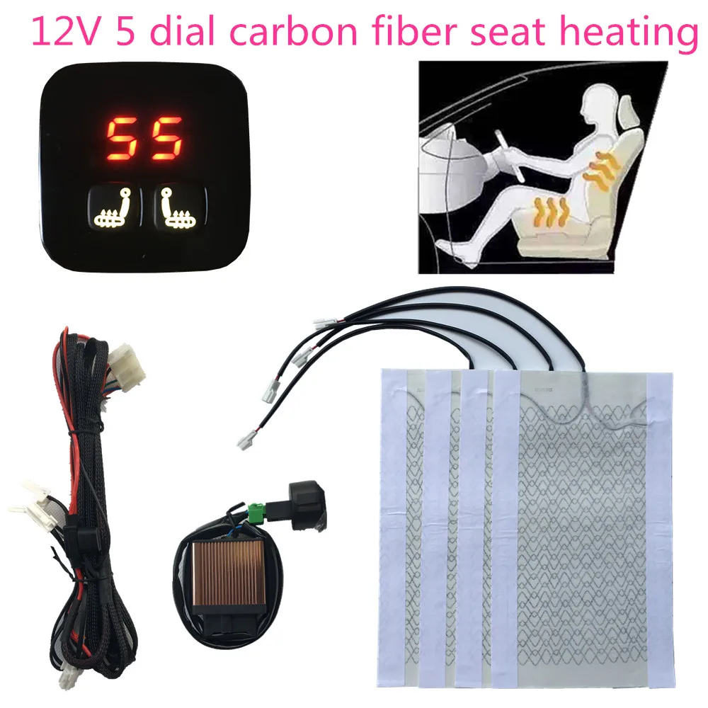 

New 5 dial seat heated swtich + 4 heated pad kit for driver and passenger installed warm Interior Seat Covers Auto heated set