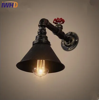 

IWHD Industrial Vintage Loft Style LED Wall Lamp Retro Iron Water Pipe Wall Light Creative Bedside Light Fixtures Home Lighting