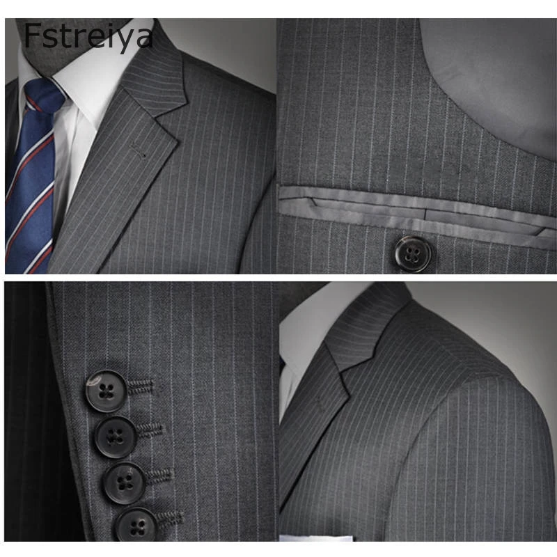 Custom Made hight brand hight quality 160's worsted grey Pinstripe Suit with pants for wedding customized slim fit groom suits