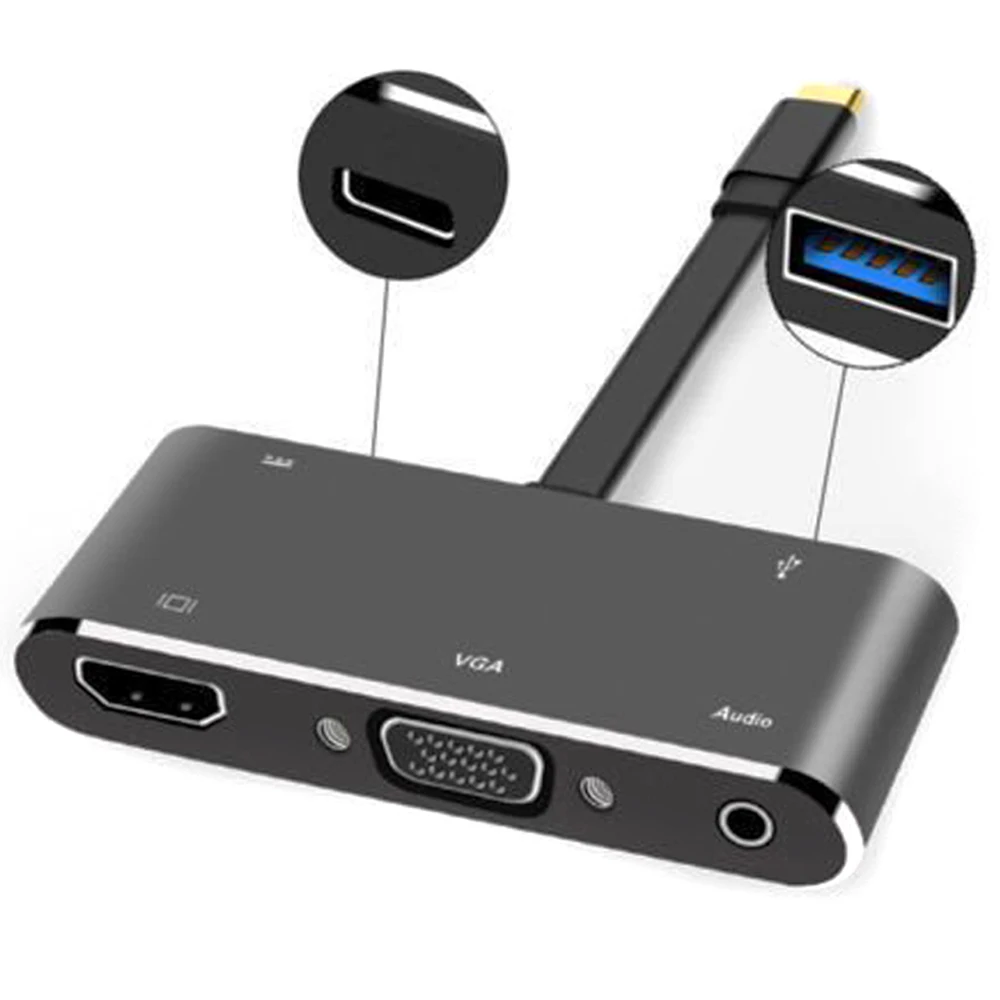 

5 in 1 USB 3.1 Type C Hub with HDMI 4K VGA 3.5mm Audio USB 3.0 Type C PD Charging Adapter for Galaxy S8 Macbook Nintend Switch