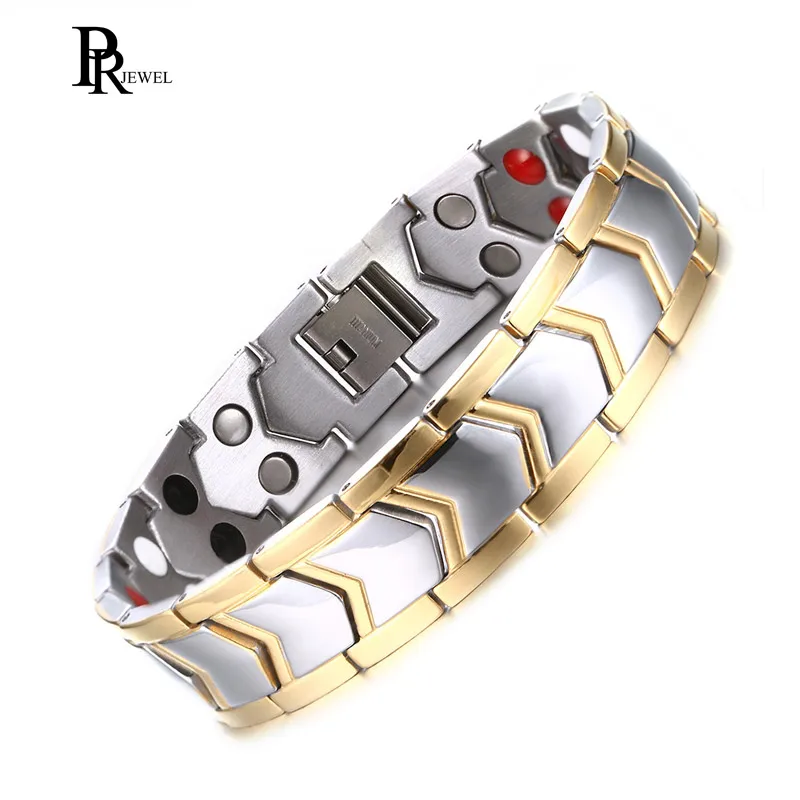 

Double Strength 4 Element Magnetic Therapy Bracelet for Arthritis Pain Relief Stainless Steel Chain