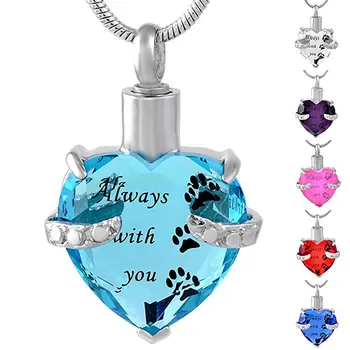 

9790 Engrave Dog/Cat Paw Print Always With You Stainless Steel cremation urn necklace jewelry Keepsake For Pet Ash