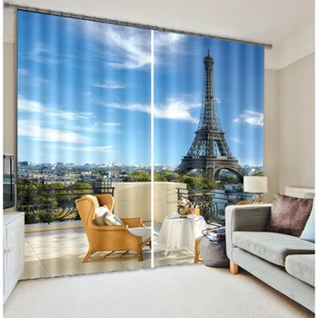 

Eiffel Tower Beach sea 3D Photo Printing Blackout Curtains For Living room Kids Bedding room Drapes Cortinas para sala Tapestry