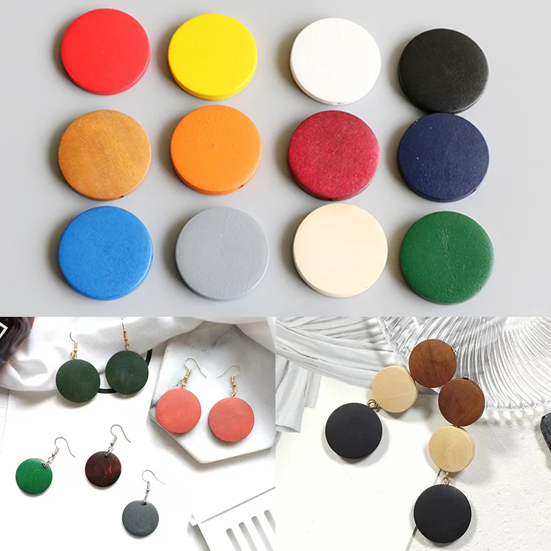 

Wooden Earrings 10PCS/Lot DIY Environmental Paint Jewelry Accessories Braclets Round 15/20/25/30mm Candy Color Necklace