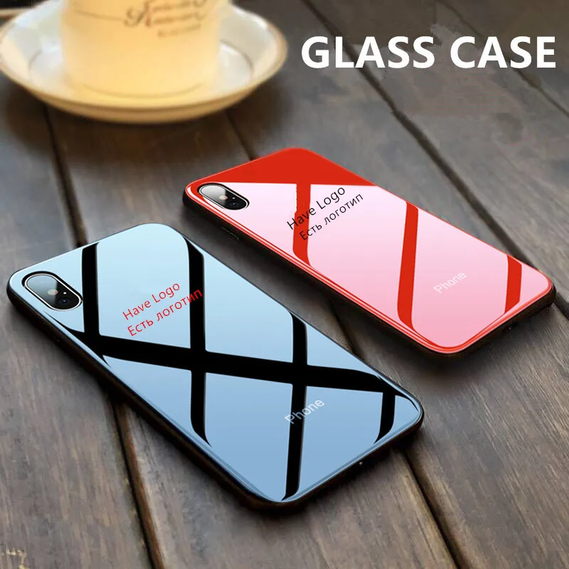 

Luxuxy Tempered Glass Phone Cases For iPhone 7 8 6 6S Plus Case Protective Hard Back Soft Silicone Edge Cover For iPhone X Case