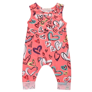 

Lovely Baby Girl Heart Shape Caution Pattern Sleeveless Romper Jumpsuit