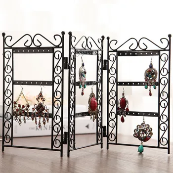 Hot Necklace and Earring Jewelry Stand 72 holes Display Rack 3 Doors Style Metal Stand Holder Display Shelf Jewelry Organizer hot sell metal tie display rack necktie display stand