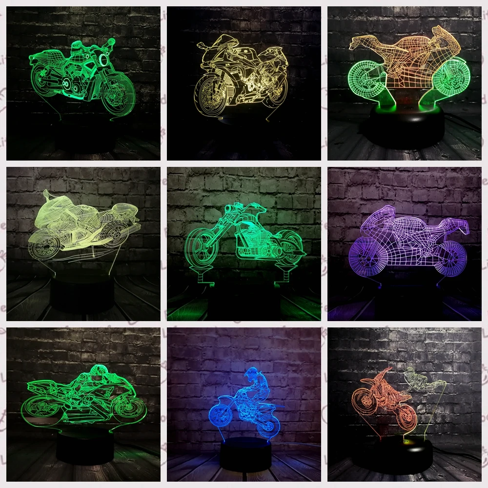 Новая лава 3D LED Декор настольный ночник USB зарядка на батарейках мотоцикл