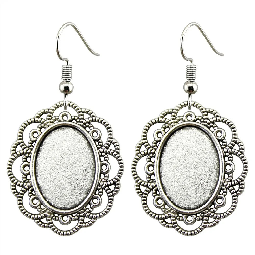 3 Pairs Fit 13x18mm Oval Glass Cabochon Earring Settings Silver Tray Earring Hooks Diy Earrings Base Bezels for Handmade Jewelry Jewelry Findings