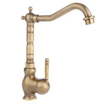 

European Kitchen Faucet Flat Installation Copper Retro Hot and Cold Water Faucet Sink Single Handle Faucet 360 Rotating Nozzle
