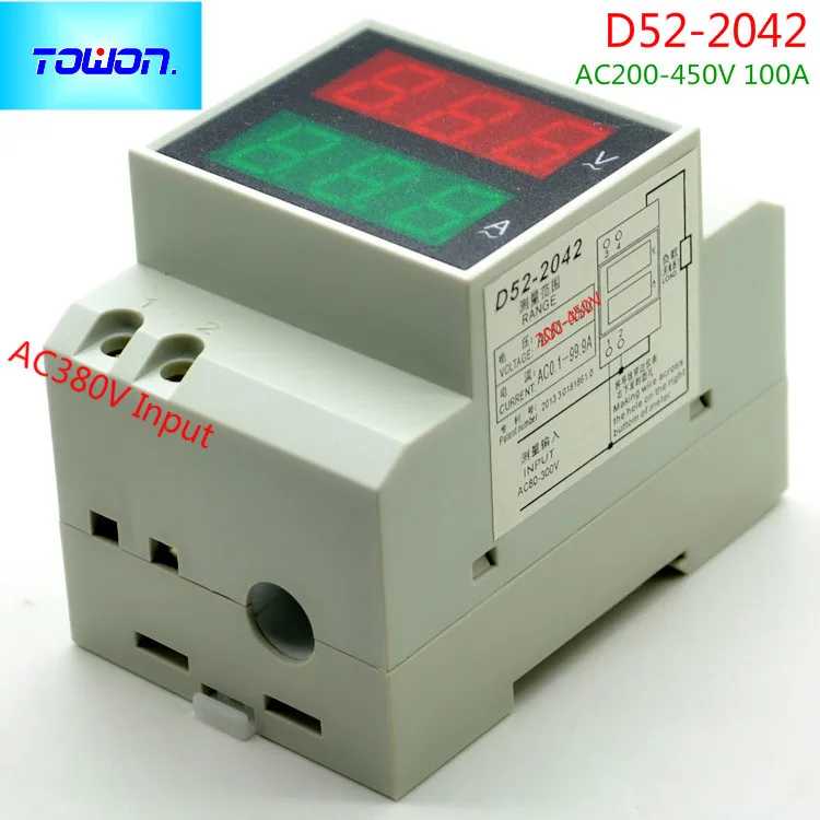 DIN RAIL Slide Way Digital LED AC Voltmeter Ammeter AC200 450V AC0.1 99