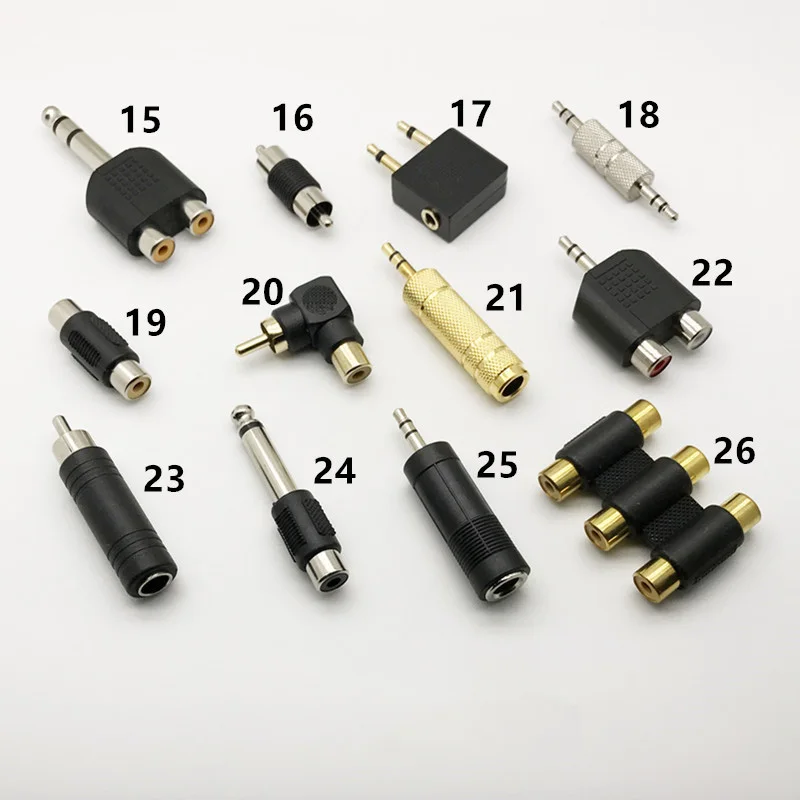Audio Connecter Adaptor Plug 3.5 Stereo Plug RCA AV Splitter 6.5 Male to female Audio cable adapter RCA 1 to 2 90 degree BNC6.35