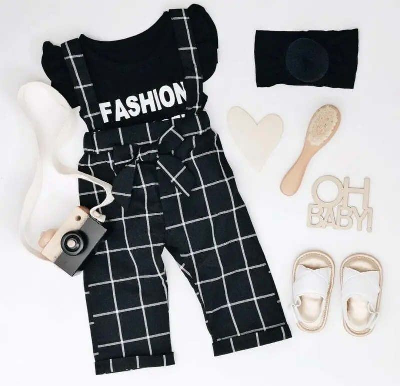 

Kids Baby Girls Outfits Clothes Summer Graphic Tee T shirt+Overalls Pants Set