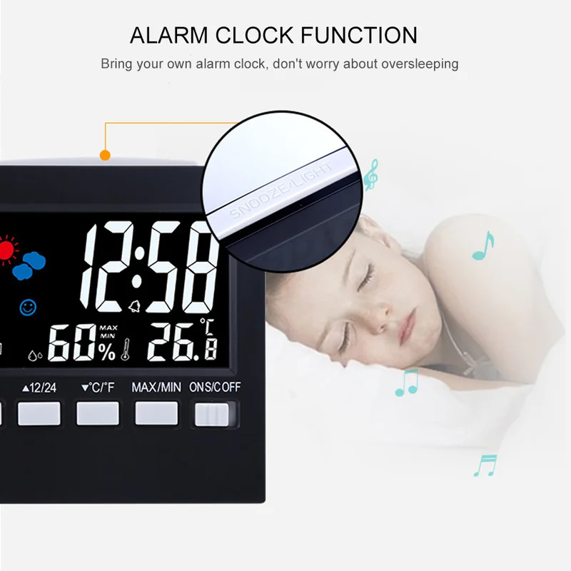 Multifunction Colorful Digital Weather Forecast Station Alarm Clock Thermometer Hygrometer Calendar Display LCD Snooze Clocks | Дом и сад