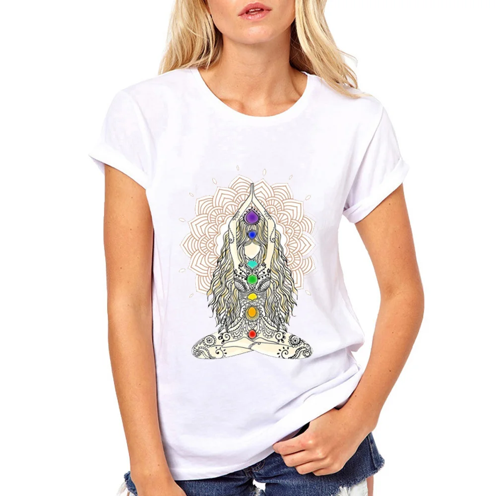 Yo Ga Buddha Mandala T Shirt Women Lotus Power Centers Zen T-Shirts Girls Short Sleeves Casual Tshirt Tops Tees for Woman