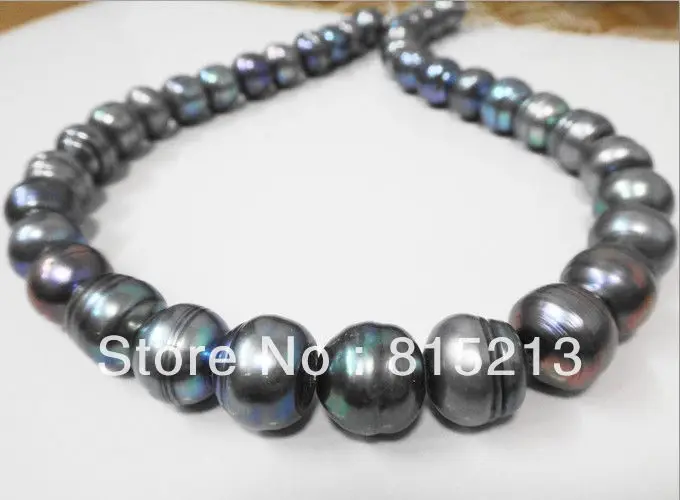 

ddh001580 18"12-14mm tahitian black blue pearl necklace 14K