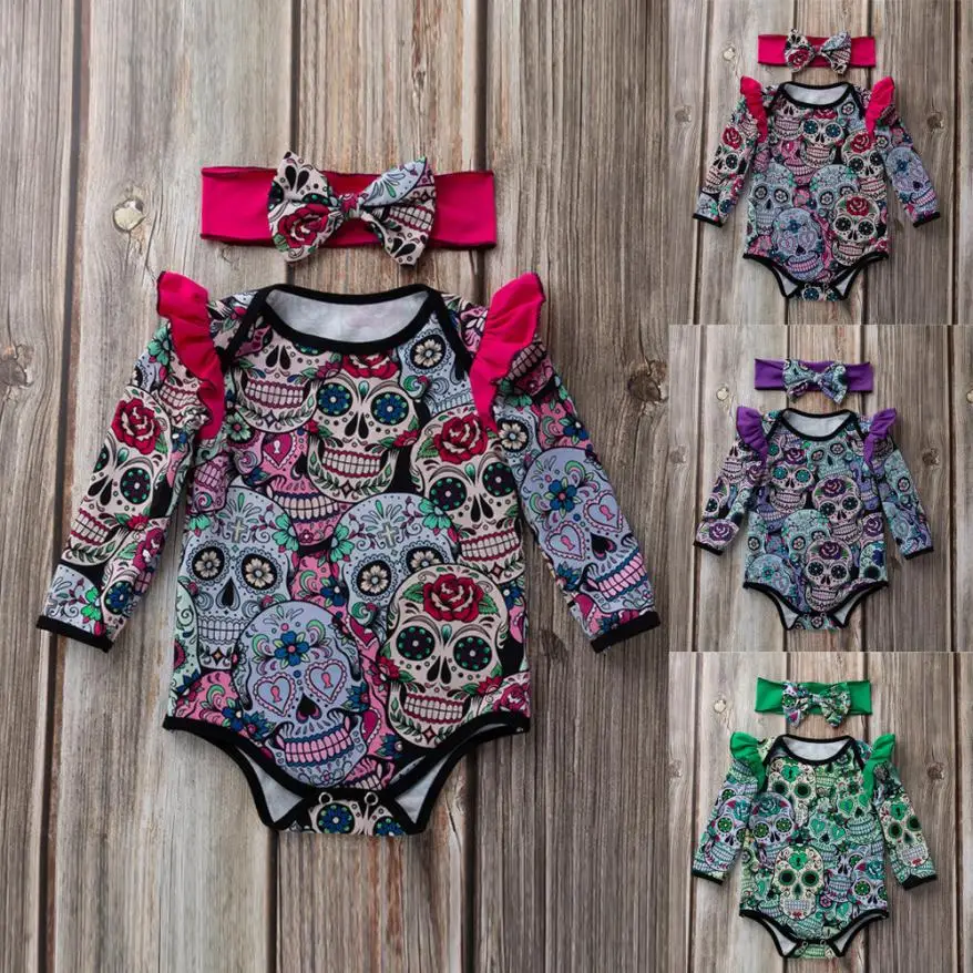 Одежда для новорожденных девочек одежда с длинными рукавами Хэллоуин мультфильм череп комбинезон с изображением тыквы комбинезон для малышей Детские костюмы