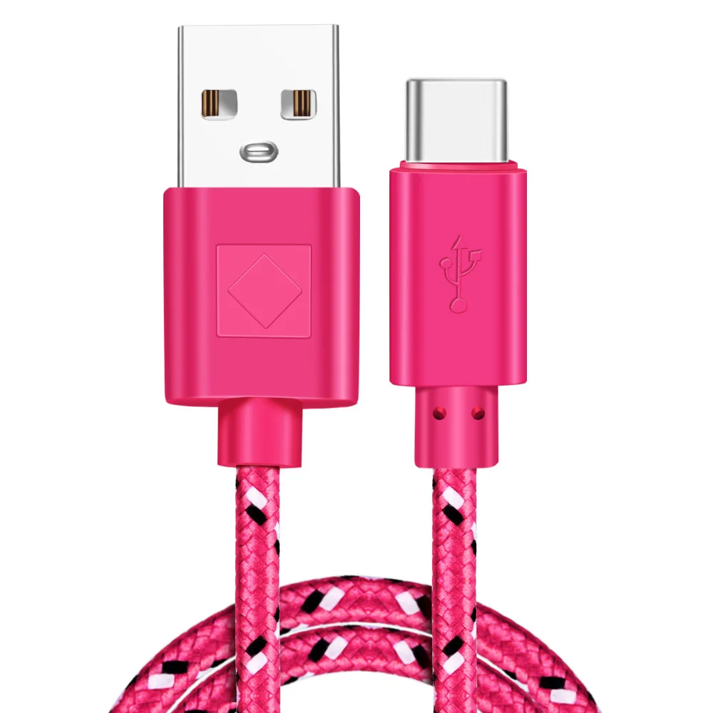 Быстрая зарядка type-C USB C кабели для мобильных телефонов 1 м/2 м/3M USB C кабель Быстрая зарядка для samsung S10 Plus huawei кабель с нейлоновой оплеткой - Цвет: Rose red For Type C