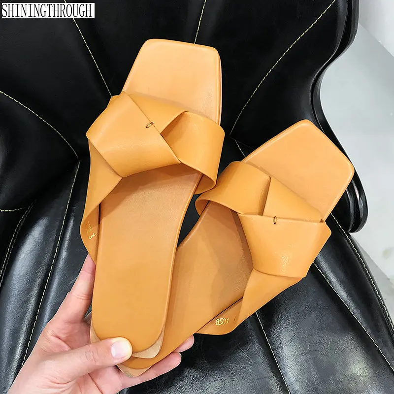 

100% cow leather flat women slipper shoes woman punk style summer casual shoes black white brown girl's shoes