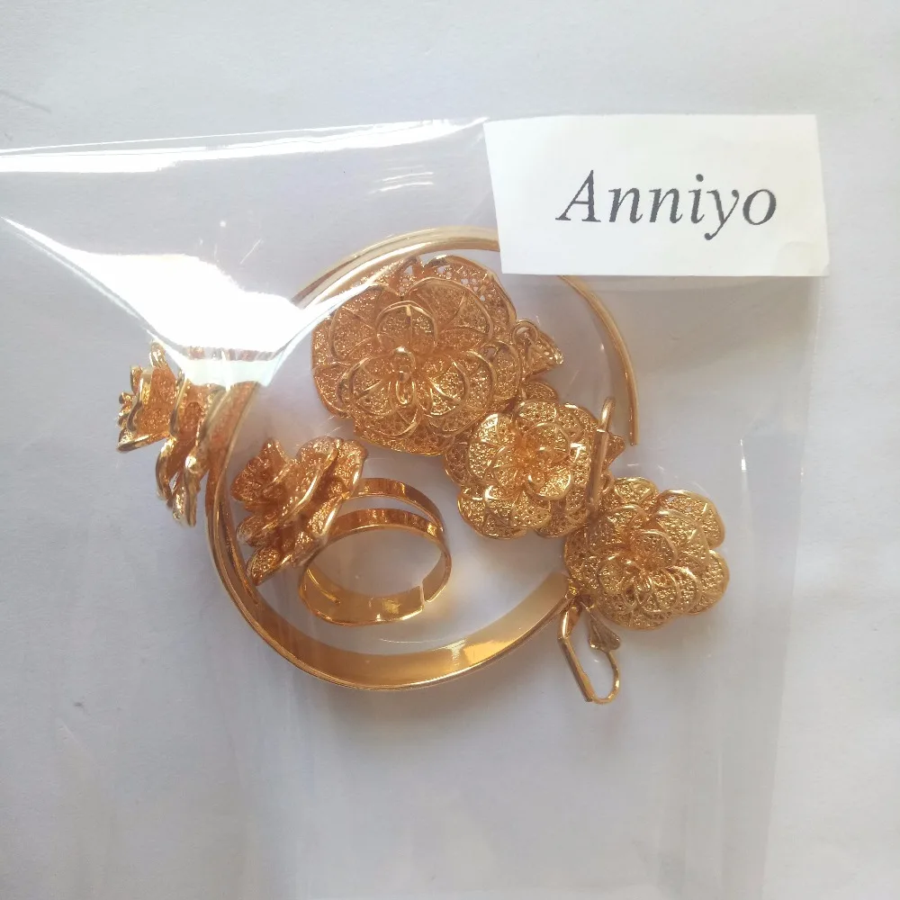 Anniyo набор бижутерии с розой цветы кулон ожерелье серьги браслет кольцо серебро/золото цвет Африканский набор#055506