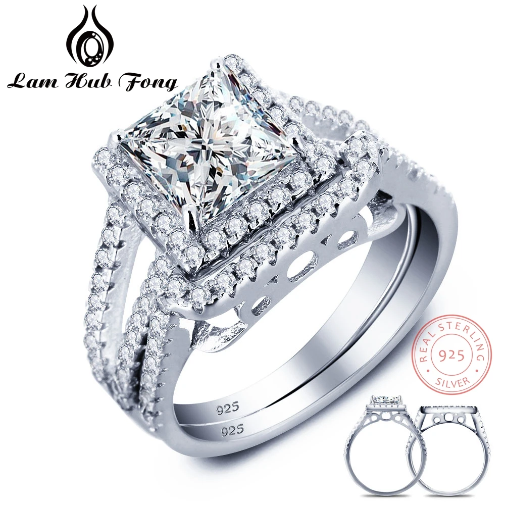 

Luxury Quality Solid 925 Sterling Silver 2-Pcs Wedding Engagement Ring Set Princess Cut Jewelry Anniversary Gift Size