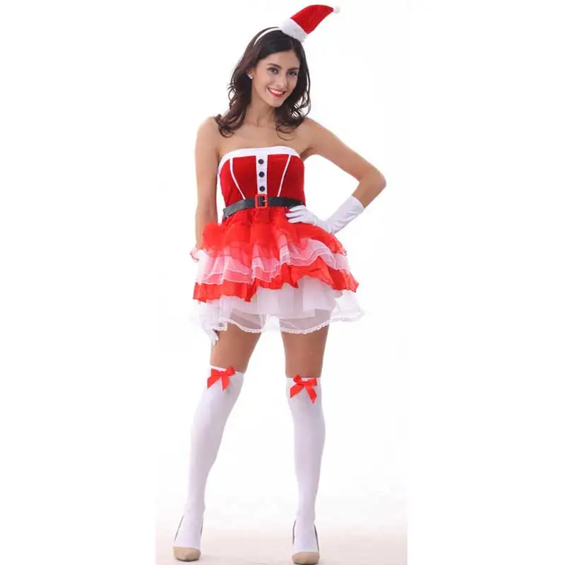 Sexy Girl Christmas Party Red Santa Claus Dress Role Play Uniform Temptation Strapless