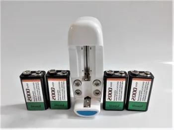 

4PCS 2000mAh 9V rechargeable battery 9 volt Ni-MH battery + AA AAA Batteries 9V 6F22 Battery Smart Charger