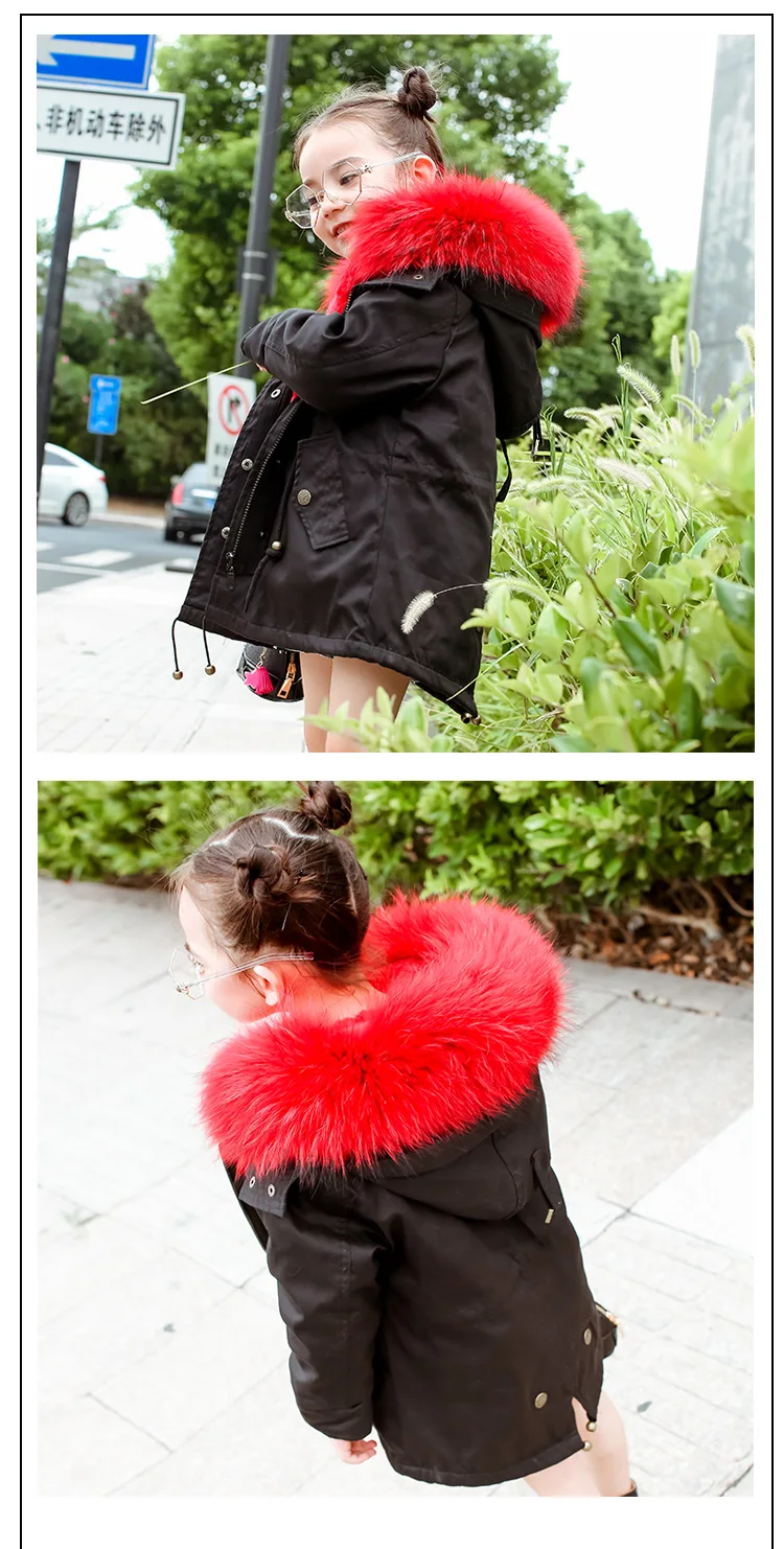 Г. Детские куртки из натурального кроличьего меха зимние пальто для девочек со съемной подкладкой из натурального меха, куртка для малышей меховой воротник енота