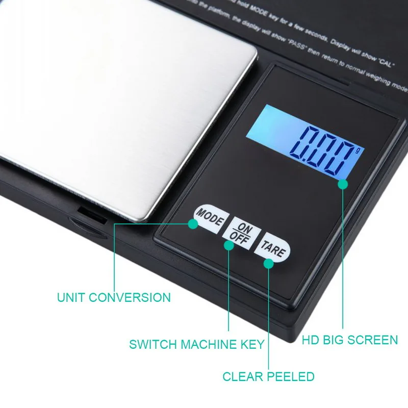 Urijk мини ЖК-дисплей цифровые весы высокой точности Кухня грамм карманные электронные весы для ювелирных изделий 100/200/300/500/1000g 0,01/0,1g