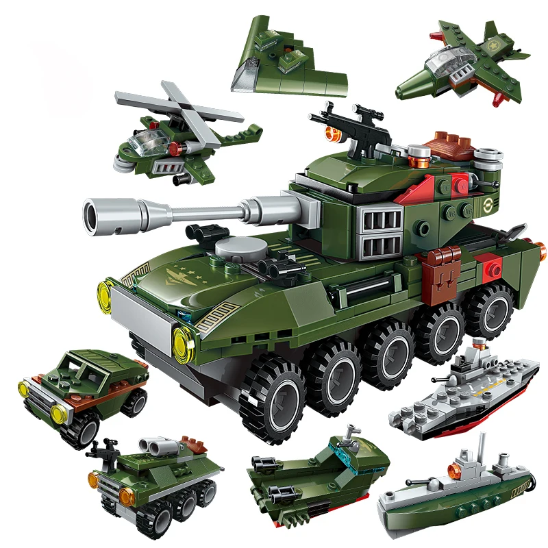 XINTOCH армейский бронированный бак автомобиля строительные блоки составные игрушки наборы 361 шт. 8 в 1 собраны ABS подарок для детей Прямая