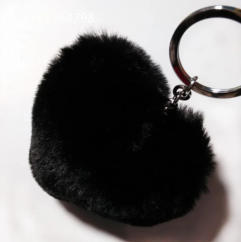 

Colorful Faux Heart Fur Brand Bag Keychain Pom pon Car Keyring 8 cm Keychain Fake Fur Brand pompom Charms Keychain Fur Key rings