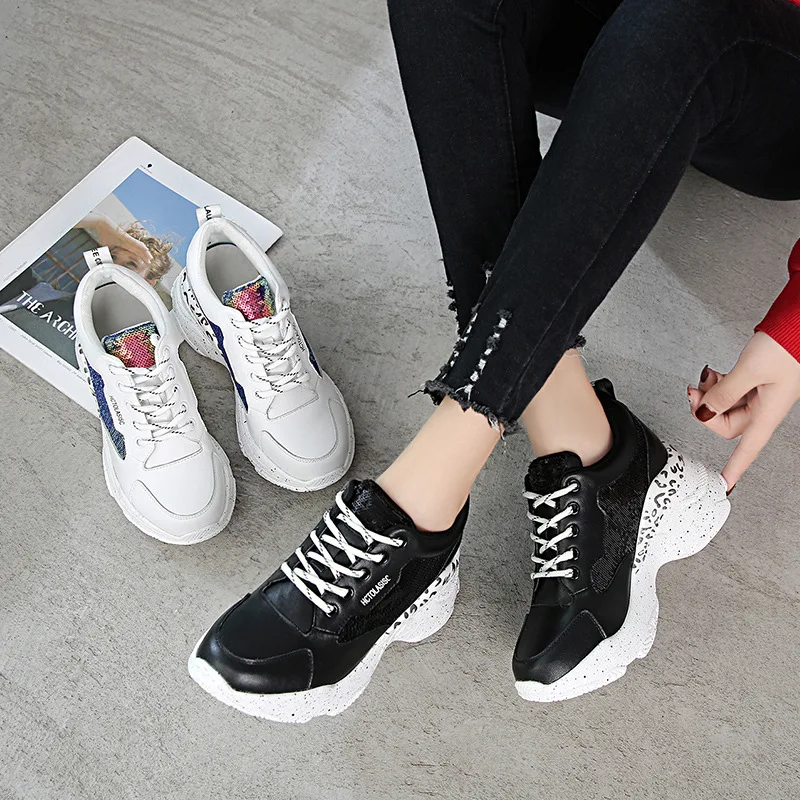 Белые туфли Женские модные брендовые блестящие кроссовки на платформе zapatos de mujer