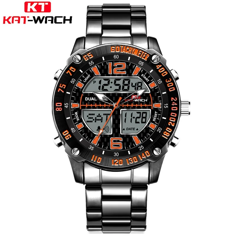 

KAT-WACH Dual Display Digital Analog Watch Men Watches Stainless Steel Military Wristwatch Big Dial Male Relogio Masculino 727