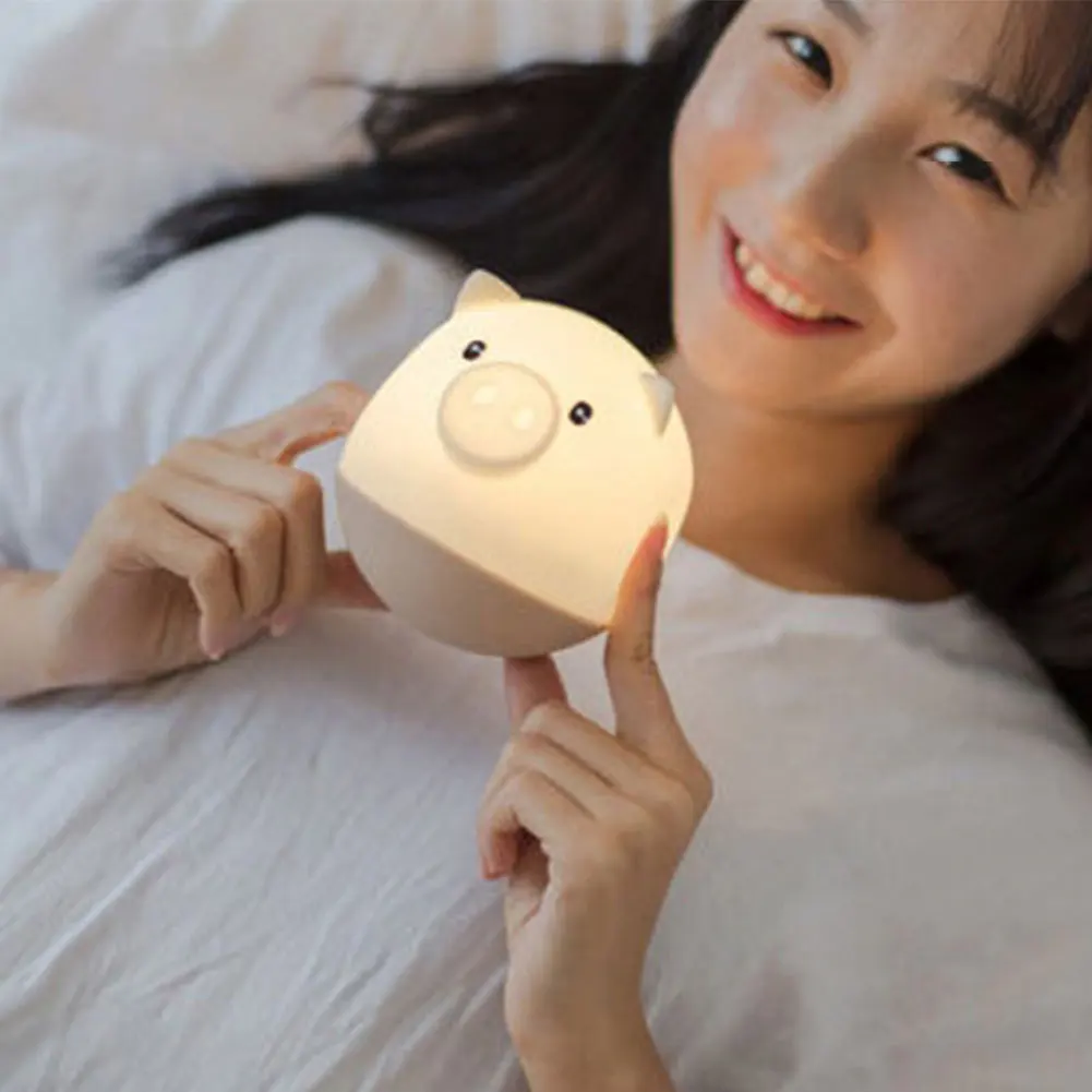 

LED Night Light Pig Shaped Tumbler Soft Silicone 1200mAh Night Lamp for Bedroom TN99