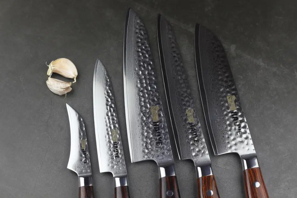 HAOYE 5 шт. Дамасские кухонные ножи Повара Набор ножей с ручкой из палисандра три