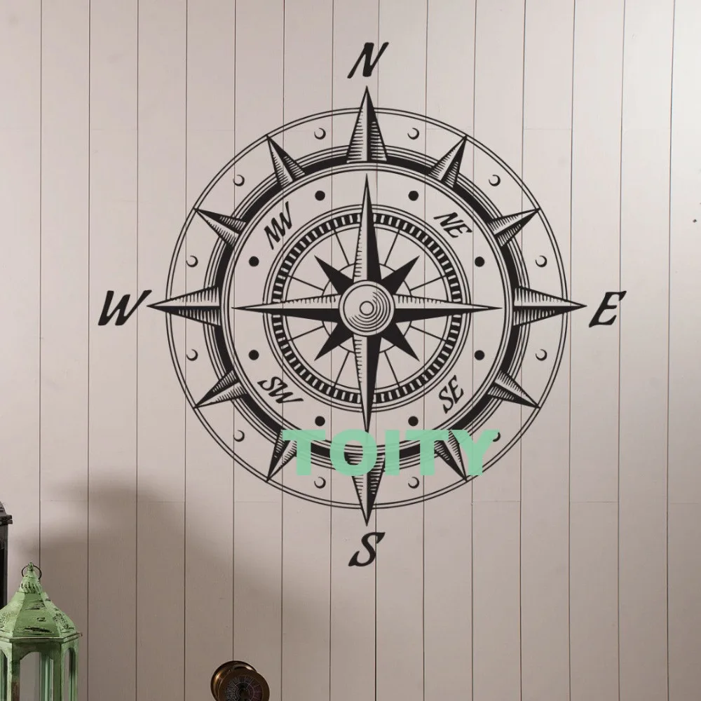 

Wall Vinyl Decal Sea Nautica Compass Wind Rose Retro Style Decor Home Room Interior Design Window Murals H57cm x W57cm