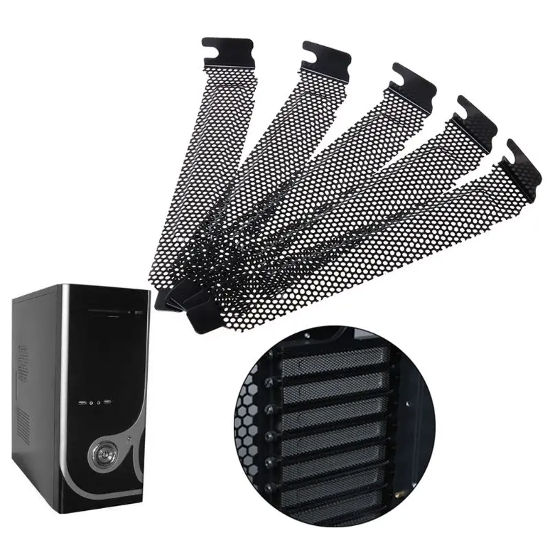 5PCS Ventilation Deflector PCI Slot Cover Frame Chassis Bits Block Cooling Fan Dust Filter Ventilation PC 2