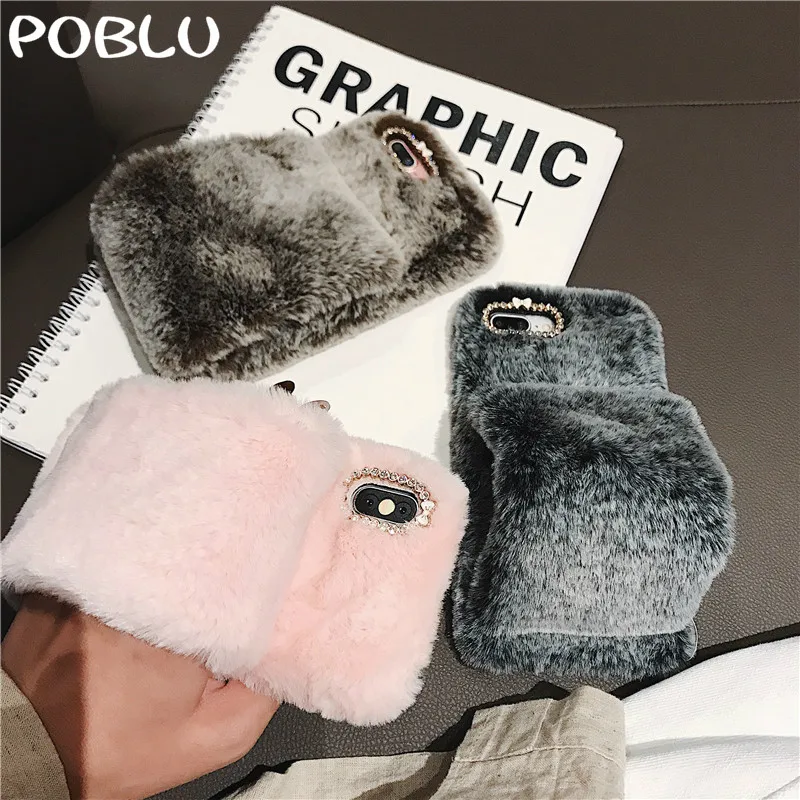 POBLU Glitter Warm Fluffy Plush Phone Case For iphone XR XS Max Cute