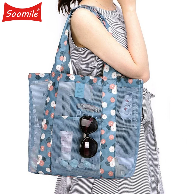 

2018 New Spring Summer High Capacity Beach Travel Single Shoulder Bag Shopping Mesh Bags Multi-function Organizer for Clothes